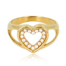 Gouden hartenring met parels - Elegant en sprankelend ontwerp