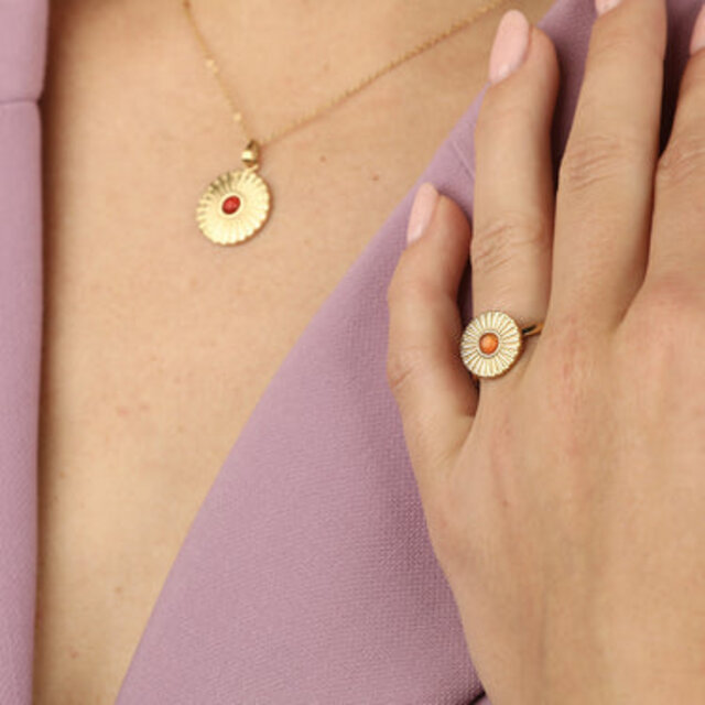 Gouden ring met zonnetje - Carnelian edelsteen - Stijlvol