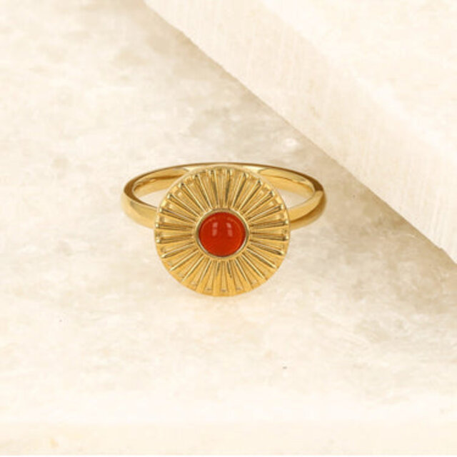 Gouden ring met zonnetje - Carnelian edelsteen - Stijlvol