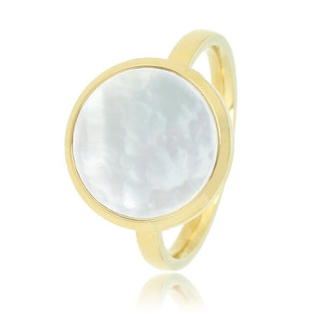 Gouden ring - ronde Pearlshell - zilverachtige gloed