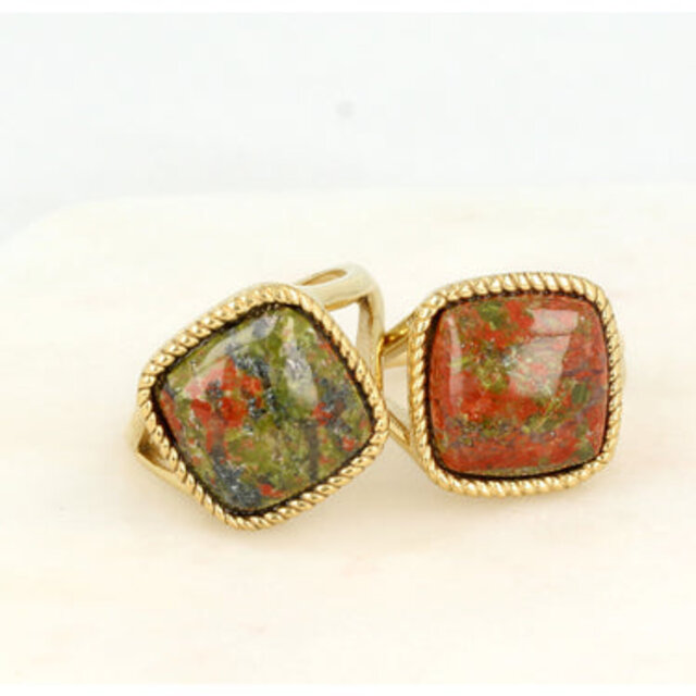 Zegelring goud - Unakite edelsteen - multicolor damesring
