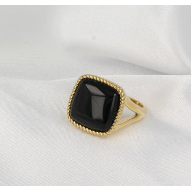 Gouden zegelring - Onyx edelsteen - Stijlvolle damesring