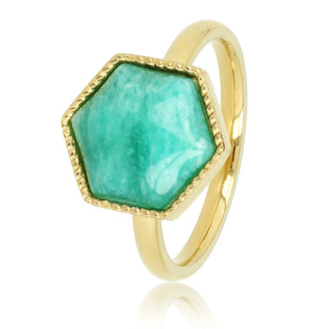Gouden Zeshoek Ring met Amazonite Edelsteen