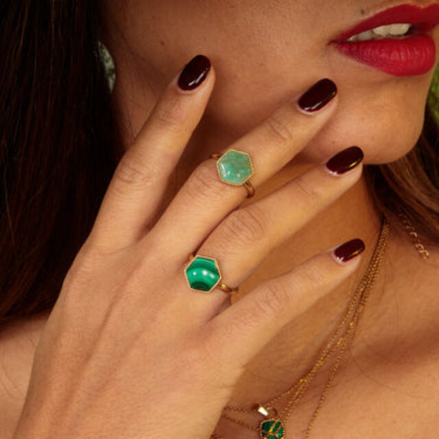 Gouden Zeshoek Ring met Amazonite Edelsteen