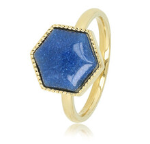Gouden ring - zeshoek - Blue Aventurine edelsteen