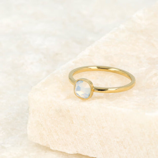 Aanschuifring - Vierkante quartz glassteen