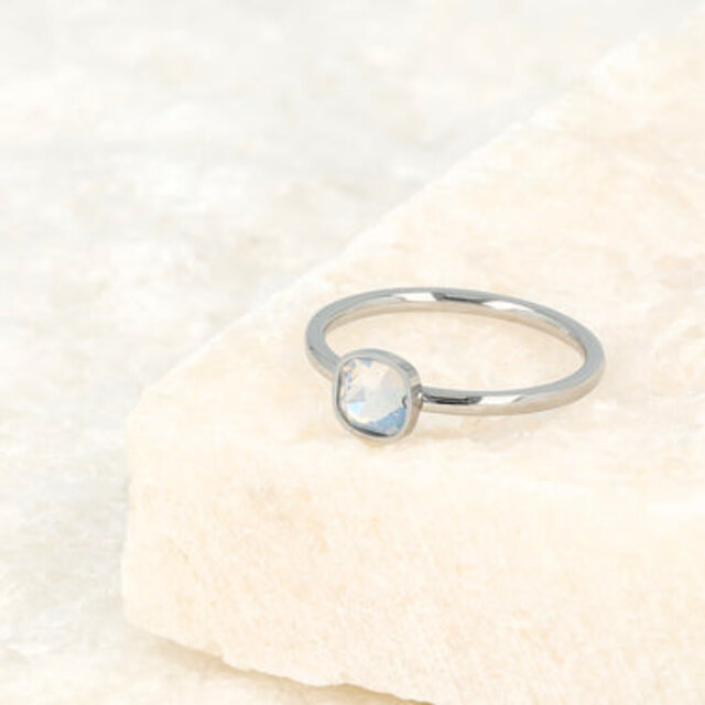 Aanschuifring - Vierkante quartz glassteen