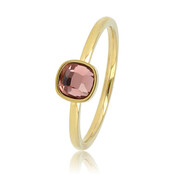 Gouden ring - vierkante donkerroze glassteen - aanschuifbaar
