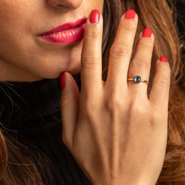 Aanschuifring - Blauwe glassteen - Stainless steel