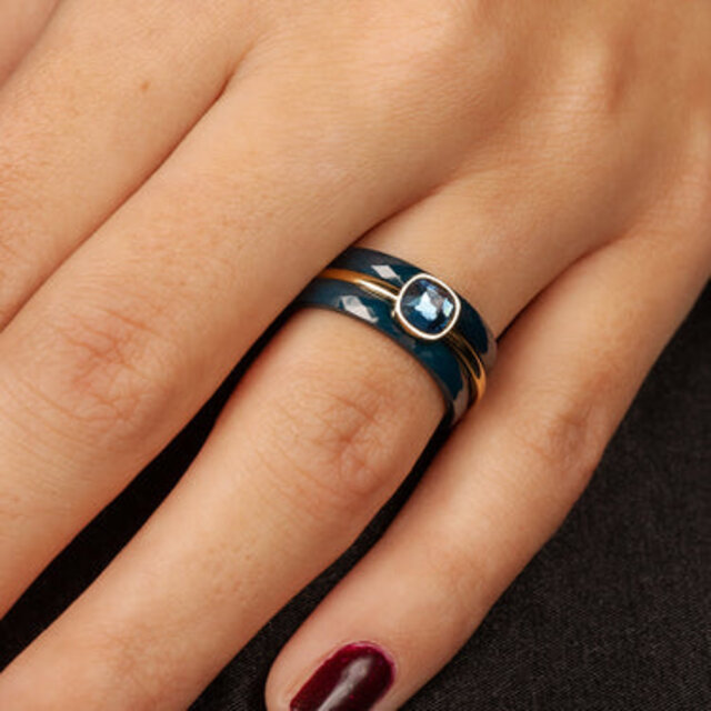 Aanschuifring - Blauwe glassteen - Stainless steel