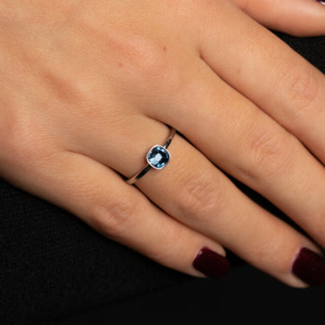 Aanschuifring - Blauwe glassteen - Stainless steel