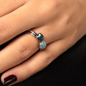 Aanschuifring - Blauwe glassteen - Stainless steel