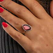 Aanschuifring - Bordeaux glassteen - Minimalistisch