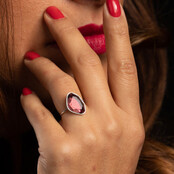 Aanschuifring - Bordeaux glassteen - Minimalistisch