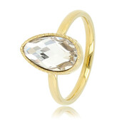 Gouden twisted ring - Witte kristalsteen druppel