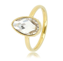 Gouden twisted ring - Witte kristalsteen druppel