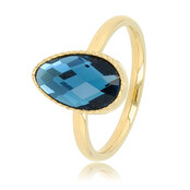 Gouden ring - getwist randje - blauwe glassteen