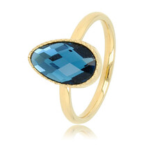 Gouden ring - getwist randje - blauwe glassteen