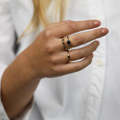 Ring - zeshoekig ontwerp - zwarte glassteen