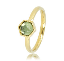 Ring - zeshoek vorm - groene glassteen