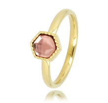 Gouden ring - zeshoekig - donkerroze glassteen