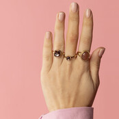 Gouden ring - zeshoekig - donkerroze glassteen