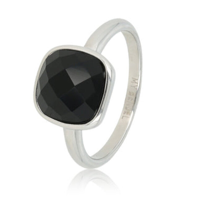 Ring - Zwarte facet kristal glassteen