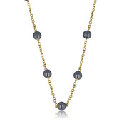 Gouden Schakelketting met Zwarte Parels - Fijn Design