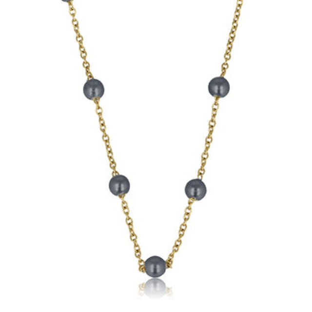 Gouden Schakelketting met Zwarte Parels - Fijn Design