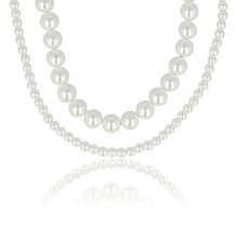 Dubbele ketting met grote en kleine witte parels