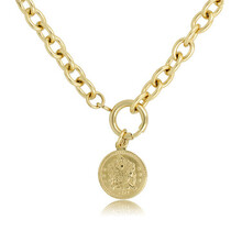 Gouden ketting met grote schakels en munt hanger