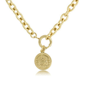Gouden ketting met grote schakels en munt hanger