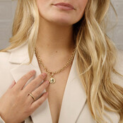 Gouden ketting met grote schakels en munt hanger