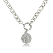 Zilveren ketting met grote schakels en munt hanger