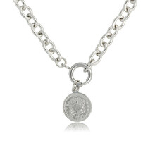 Zilveren ketting met grote schakels en munt hanger