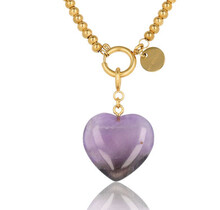 Gouden Schakelketting Dames Amethyst Hart 47cm