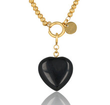 Gouden Schakelketting Dames met Onyx Hart - 47 cm
