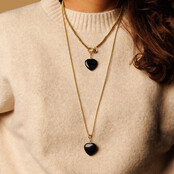 Gouden Schakelketting Dames met Onyx Hart - 47 cm