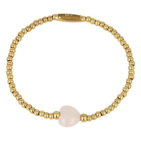 Elastische stainless steel Armband met Rose Quartz Bedel
