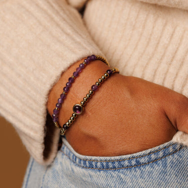 Gouden Armband met Amethyst kralen - Spiritueel Sieraad