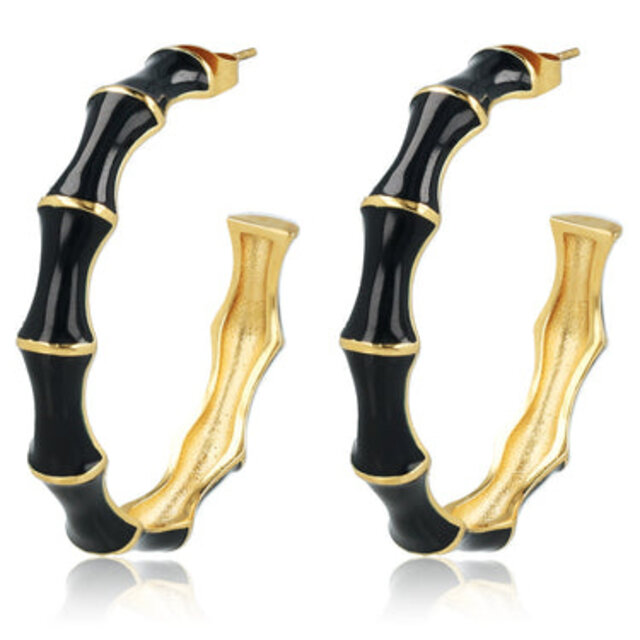 Gouden Hoops met Zwarte Bamboo Look Gouden Hoops met Zwarte Bamboo Look
