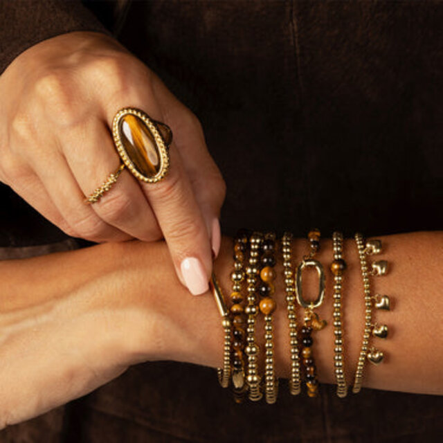 Elastische kralenarmband met Tiger Eye - My Bendel