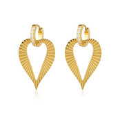 Gouden oorbellen met hartvormige hanger en zirkonia