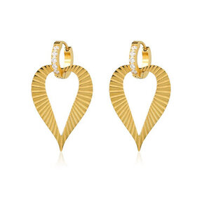 Gouden oorbellen met hartvormige hanger en zirkonia