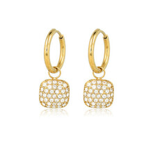 Gouden oorringen met vierkante zirkonia hanger