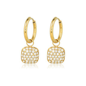 Gouden oorringen met vierkante zirkonia hanger