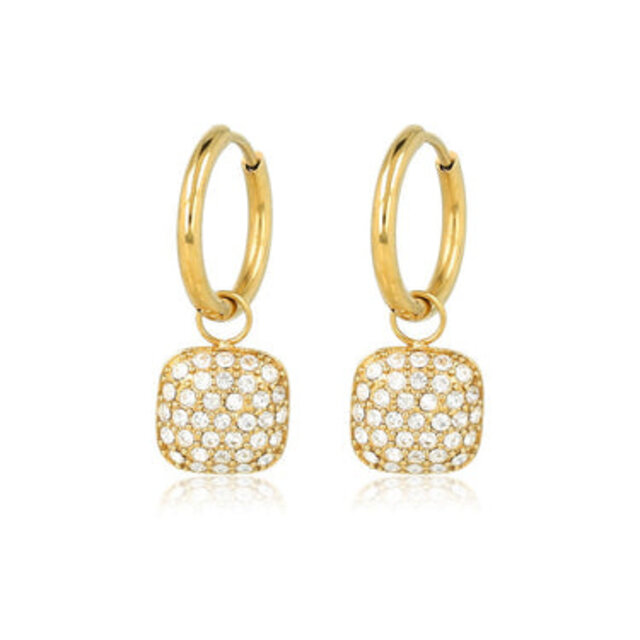 Gouden oorringen met vierkante zirkonia hanger