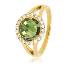 Groene glassteen ring met zirkonia - My Bendel