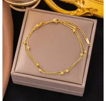Stainless Steel Enkelbandje Dubbele Ketting Goud – Subtiel & Waterproof