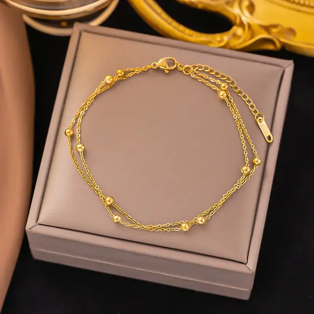 Stainless Steel Enkelbandje Dubbele Ketting Goud – Subtiel & Waterproof